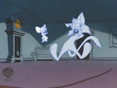 Tiny Toons Original Production Cel with Matching Drawing: Furrball and Sneezer the Sneezing Ghost Online Sale