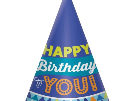 True Blue Happy Birthday Cone Hats Paper 8pcs For Discount