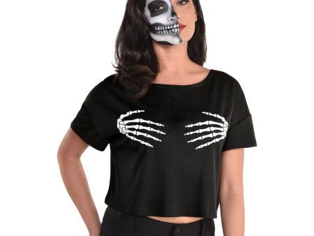 Adult Cropped T-Shirt with Bone Hands Cheap